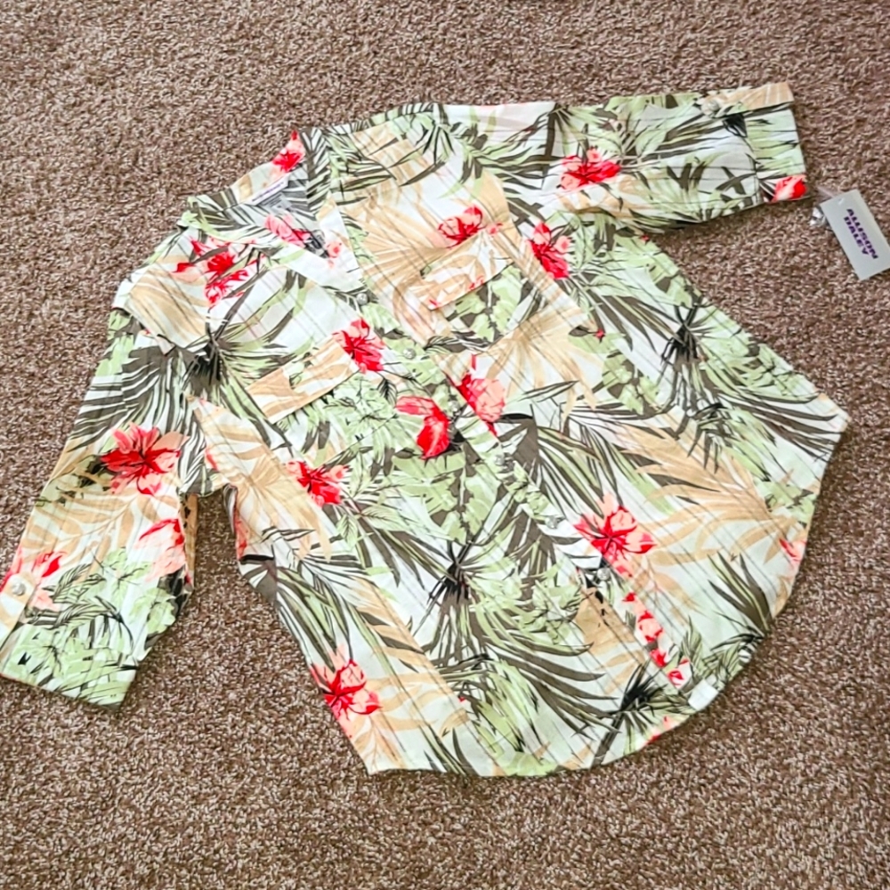 Nwt Allison Daley Colorful Hawaiian Button Up Sz 14 Floral